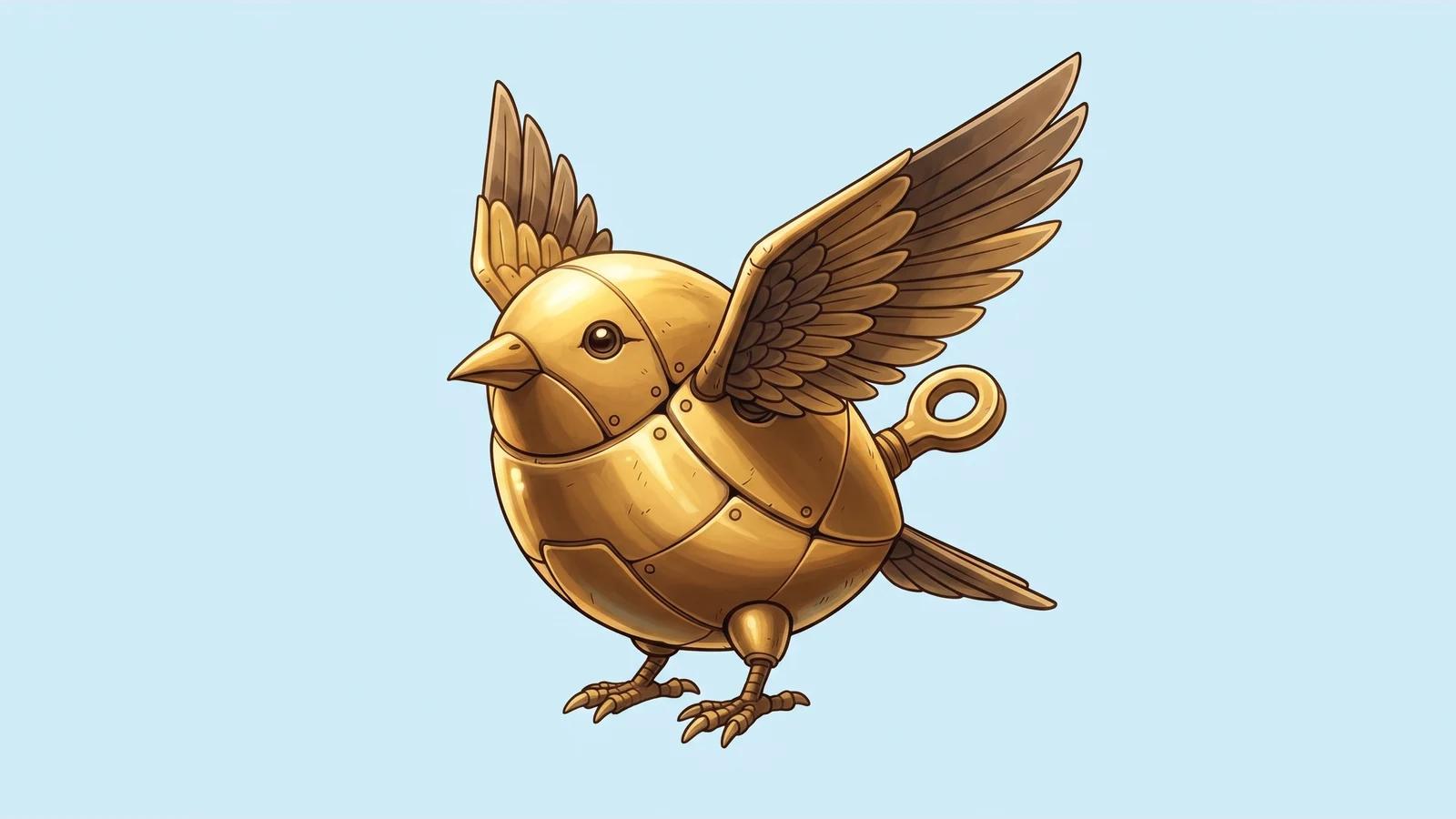 Saved brass wind-up bird reference after editing its background to pale blue