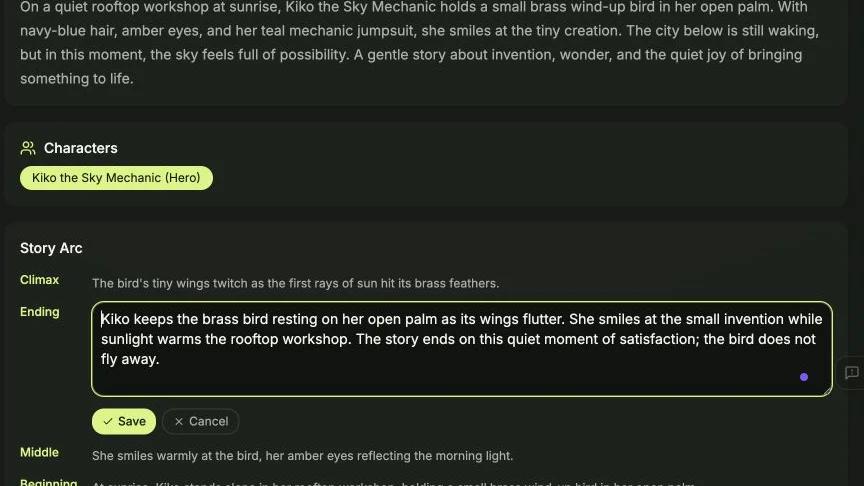 C2Anime Outline Story Arc with the saved Kiko ending reopened in its editor