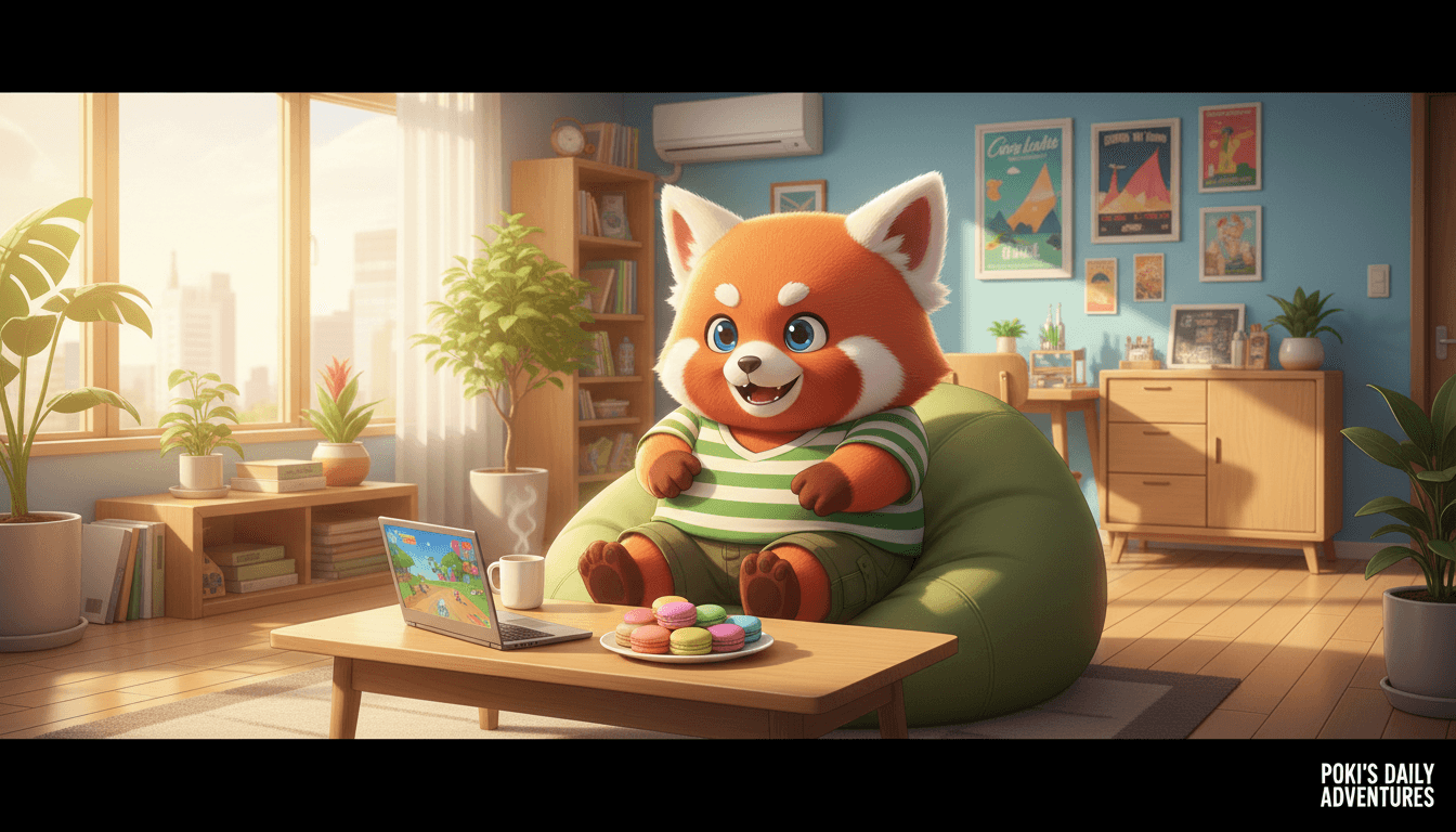 Anime short frame of a mascot character in a lifestyle scene with bright commercial colour grading