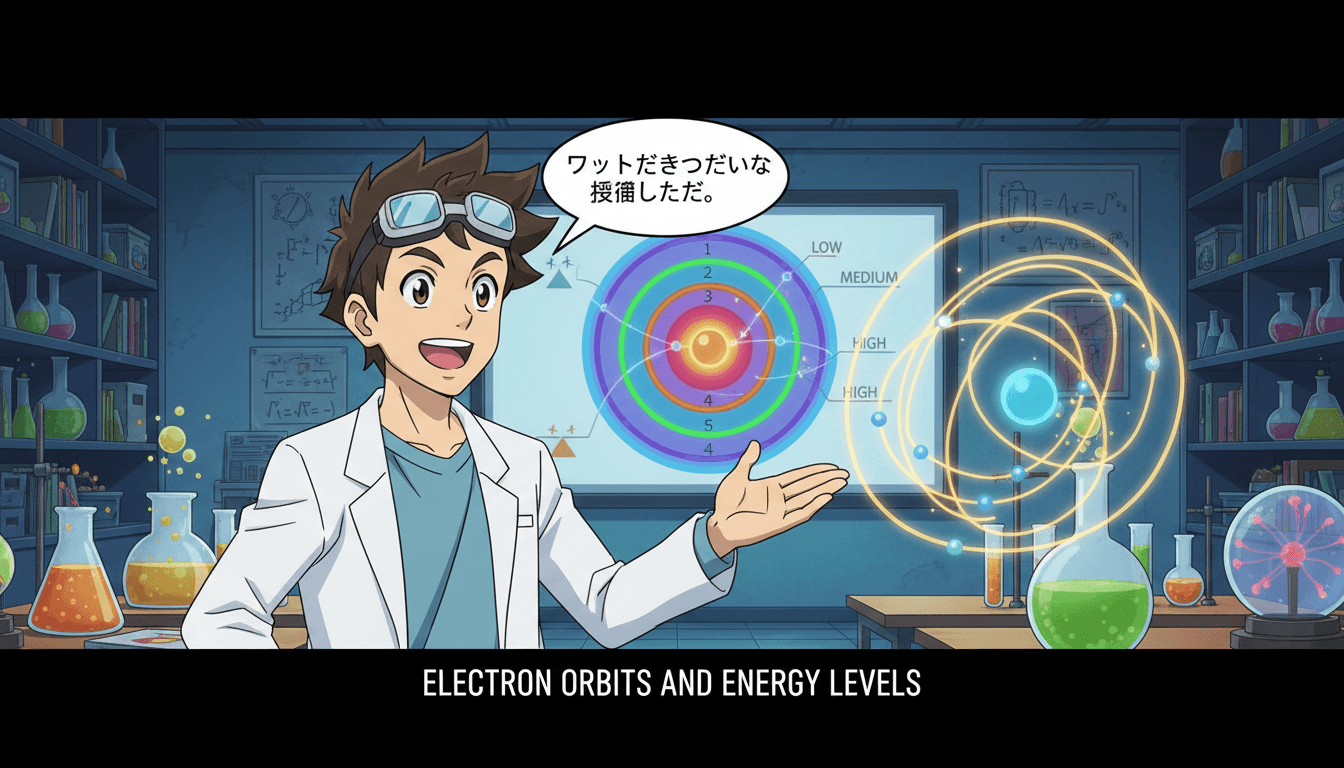 Anime educational short frame illustrating a science concept with a character narrating