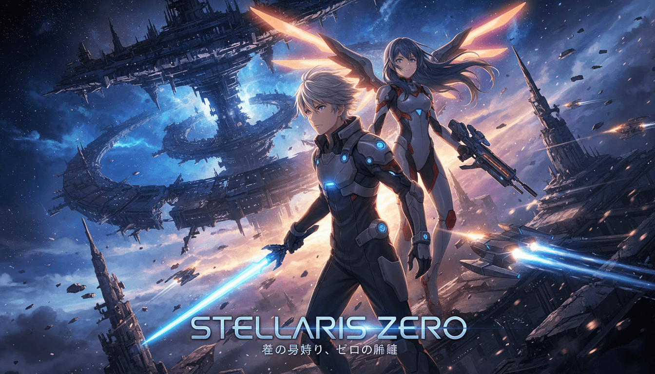 Cinematic anime key visual for an original film made with an AI anime movie maker