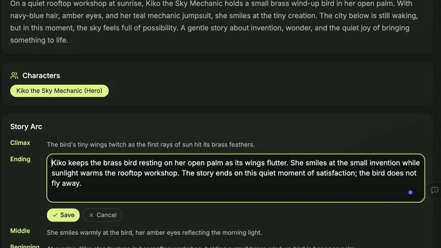 C2Anime Outline Story Arc with the saved Kiko ending reopened in its editor