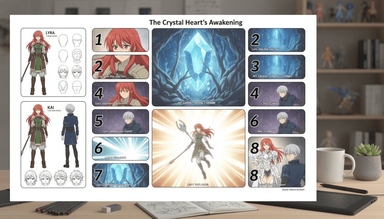 A Wattpad chapter being turned into anime scenes on a storyboard sheet