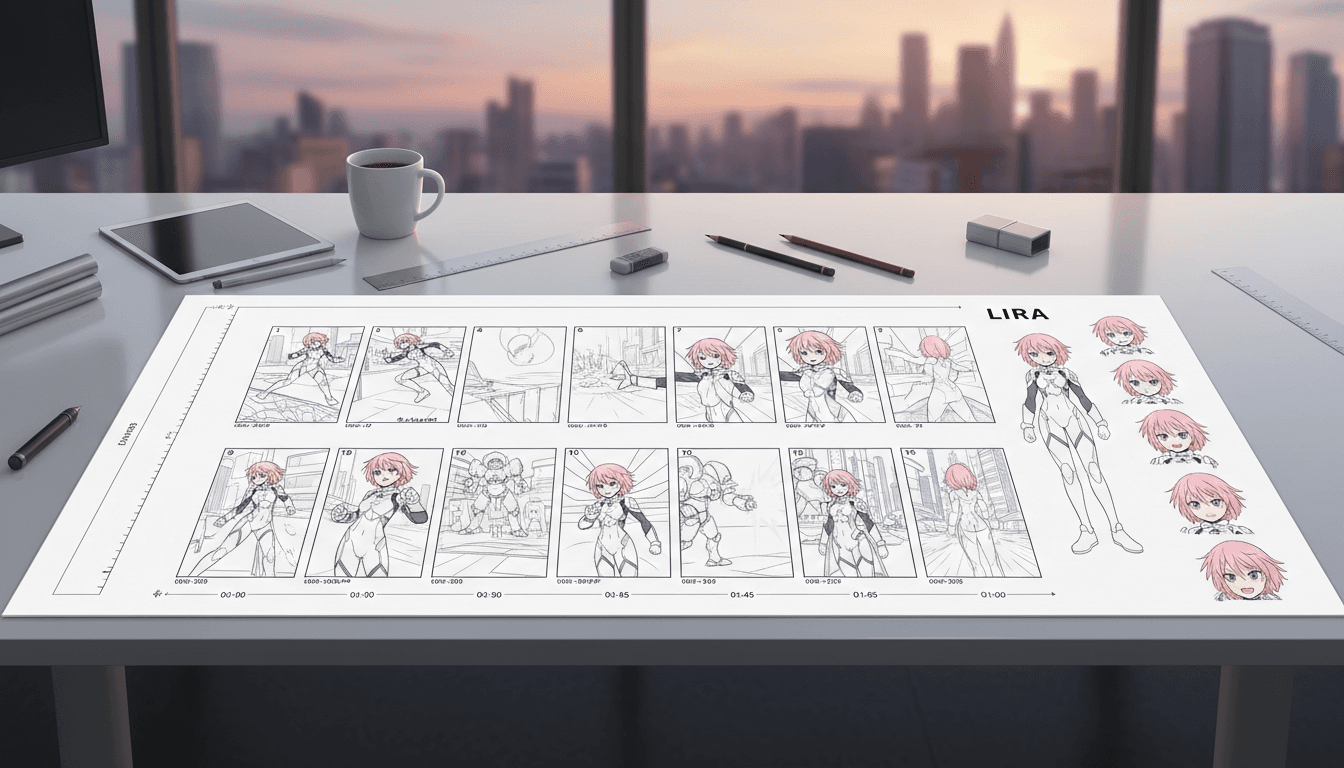 A sixty-second story arc mapped on a short anime storyboard timeline